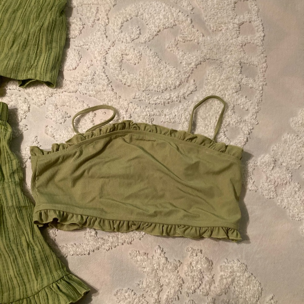 SHEIN Green 3-Piece Crop Top Shirt & Shorts Set - Picture 5 of 7